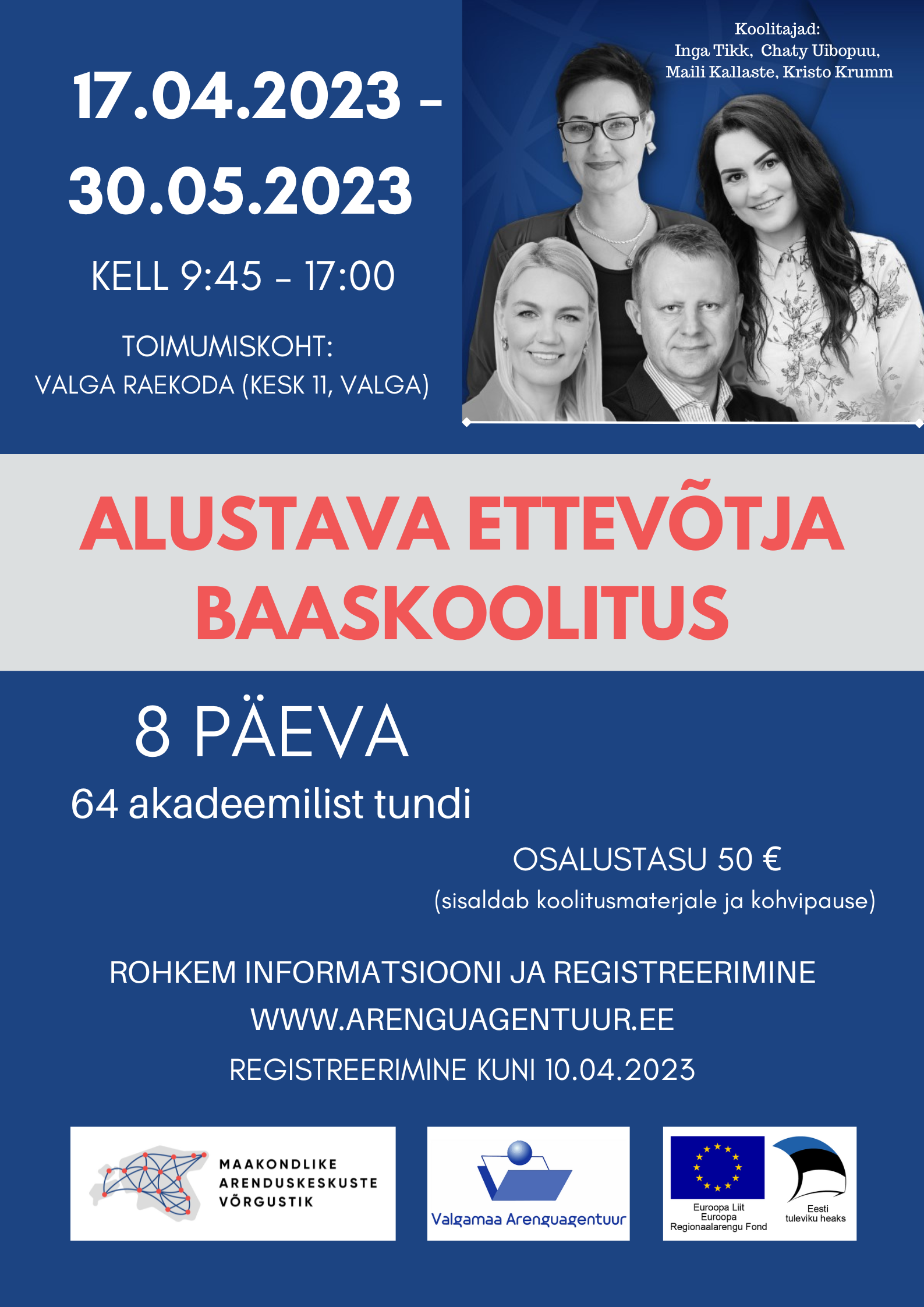 Alustava ettev&otilde;tja baaskoolitus 17.04.2023 - 30.05.2023