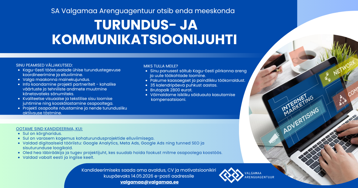 Otsime oma meeskonda turundus- ja kommunikatsioonijuhti